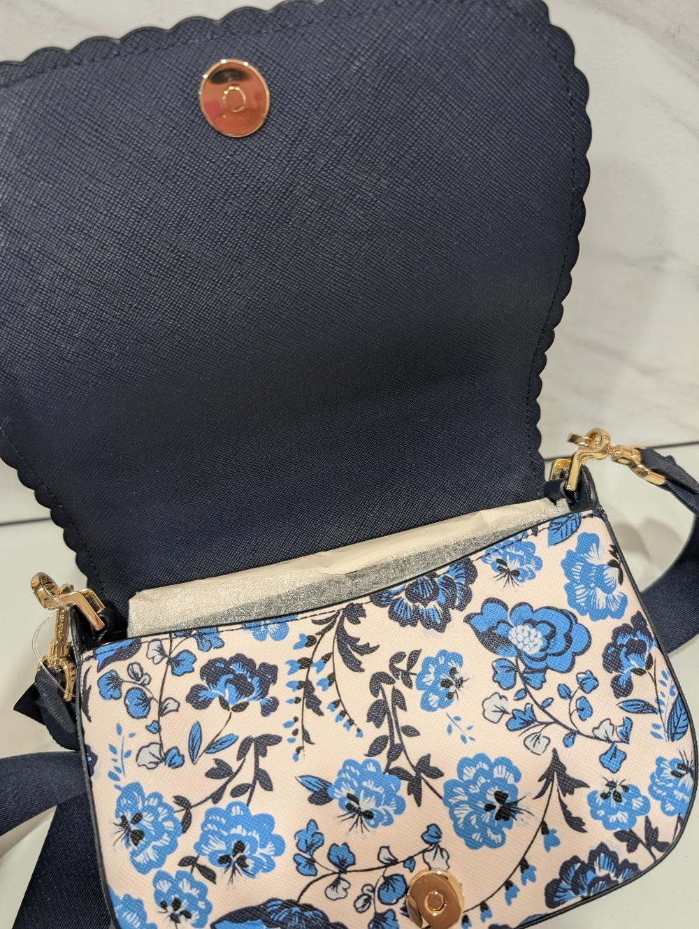 Kate Spade Madison Peacock Floral Printed Saddle Bag Blue Multicolor NWT - Picture 8 of 11